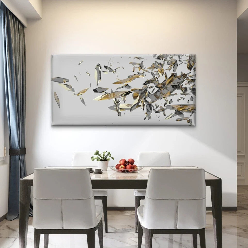 Broken Glass Shards Abstract Wall Art Canvas Office Home Room Framed 120x60cm