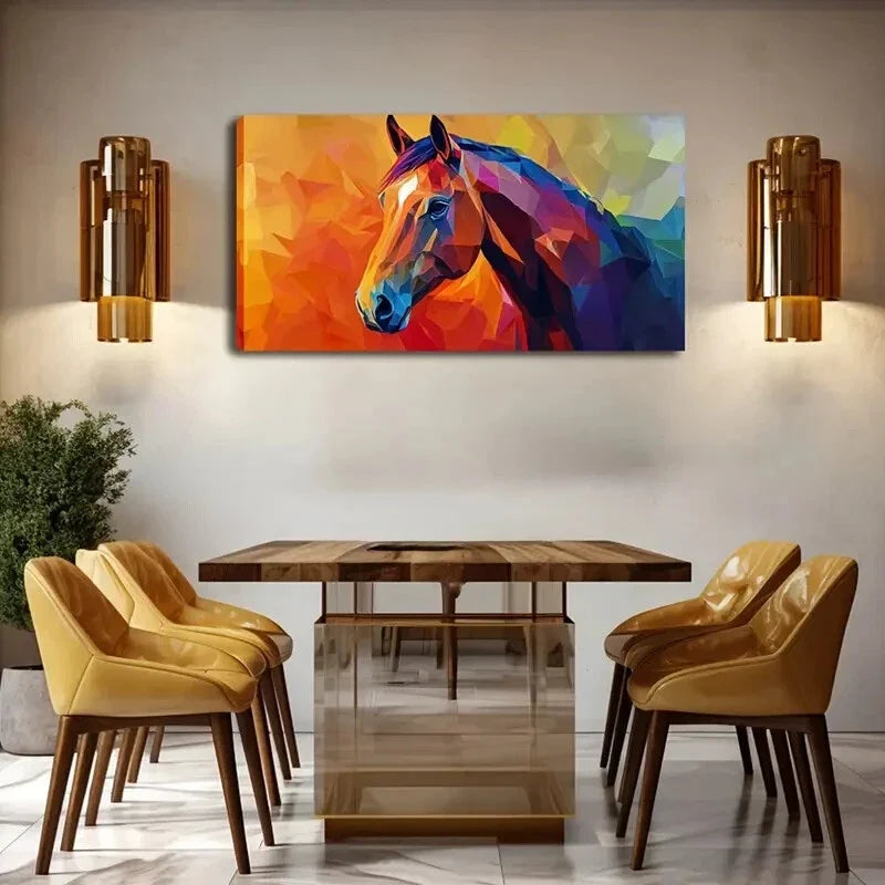 Colorful Polygonal Horse Close Wall Art Canvas Office Home Room Framed 120x60cm
