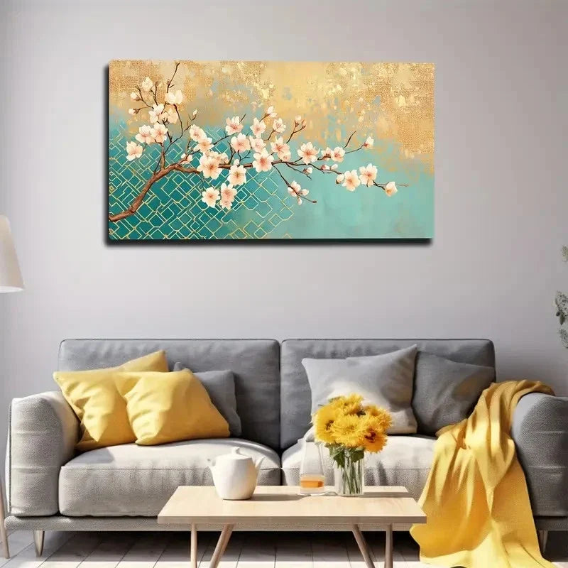 Cherry Blossom Branch Wall Art Canvas Office Home Room Framed 80x45cm