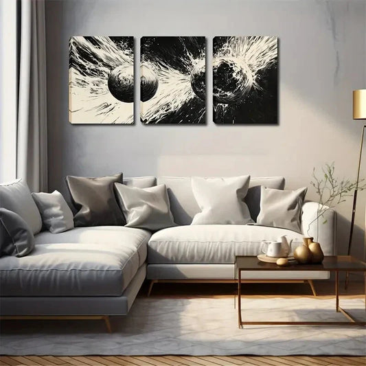 3pcs  Abstract Glowing Spheres Triptych Wall Art Set Canvas Framed 40x60cm - High Quality Print 100% Australian Made Wall Canvas Ready to Hang