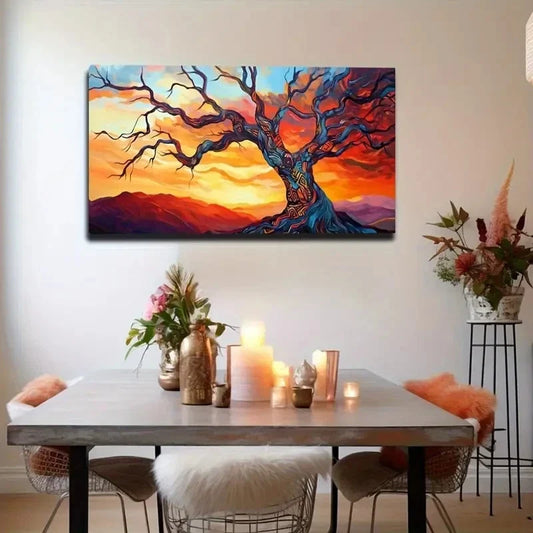 Vibrant Tree Of Life Style Wall Art Canvas Office Home Room Framed 80x45cm