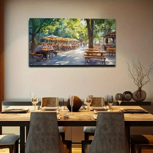 Charming Street Scene Vibrant Wall Art Canvas Office Home Room Framed 120x60cm