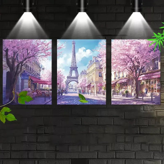 3pcs Cherry Blossoms Eiffel Tower Paris Street Wall  Art Set Canvas Framed 40x60cm - High Quality Print 100% Australian Made Wall Canvas Ready to Hang