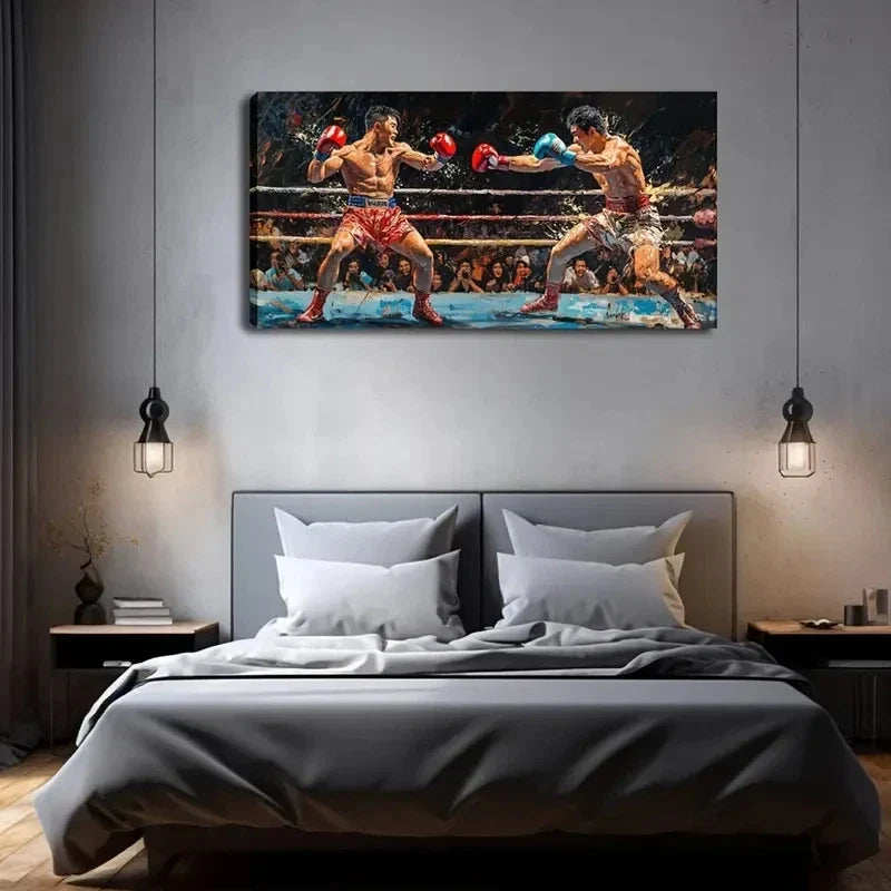Realistic Boxing Match Vibrant Wall Art Canvas Office Home Room Framed 120x60cm