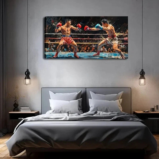 Realistic Boxing Match Vibrant Wall Art Canvas Office Home Room Framed 120x60cm