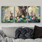 3pcs Big Trees Colourful Eggs Cute Bunnies Metal Print Ready to Hang Art