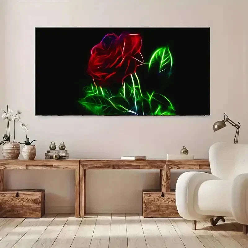 Floral Modern Red Rose Wall Art Canvas Office Home Room Framed 120x60cm