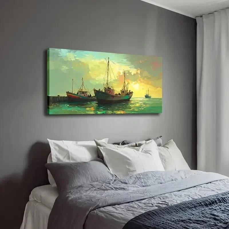 Vibrant Blue & Green Hues Wall Art Canvas Office Home Room Framed 120x60cm