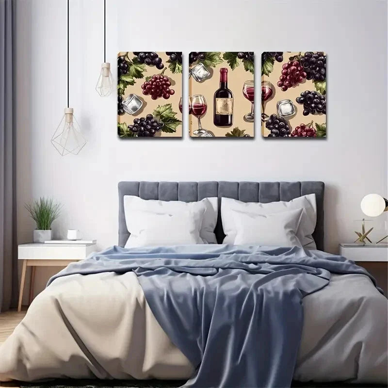 3pcs Abstract Ice Cubes and Grapes Wall Art Set Canvas Framed 40x60cm - High Quality Print 100% Australian Made Wall Canvas Ready to Hang