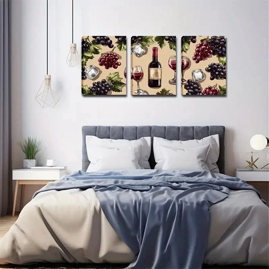3pcs Abstract Ice Cubes and Grapes Wall Art Set Canvas Framed 40x60cm - High Quality Print 100% Australian Made Wall Canvas Ready to Hang