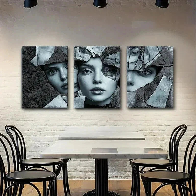3pcs Abstract Shattered Glass Woman Perfect Wall Art Set Canvas Framed 40x60cm - High Quality Print 100% Australian Made Wall Canvas Ready to Hang