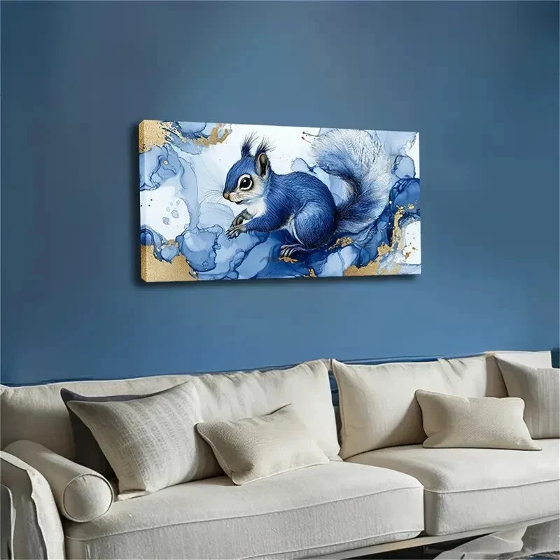 Blue Squirrel Nature Perfect Wall Art Canvas Office Home Room Framed 120x60cm