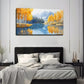 Autumn Lake Yellow Forest Wall Art Canvas Office Home Room Framed 80x45cm