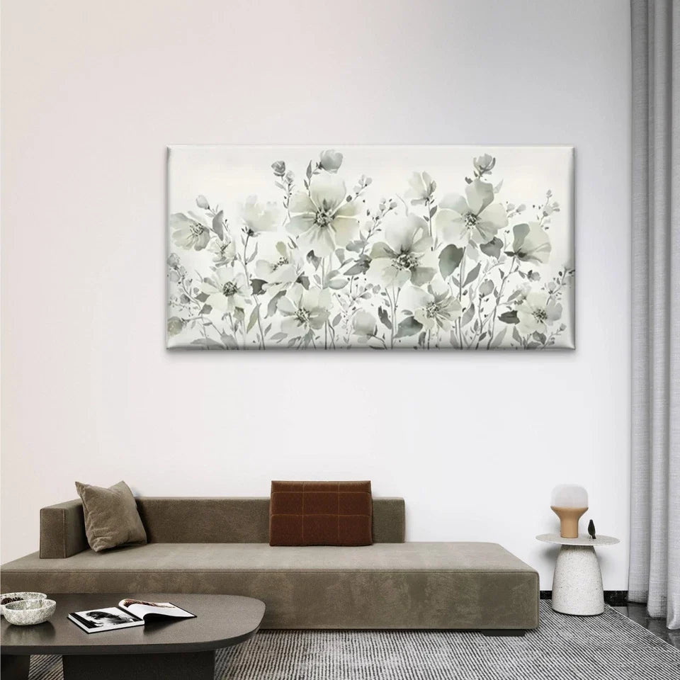 Elegant Flower Floral White Wall Art Canvas Office Home Room Framed 80x45cm