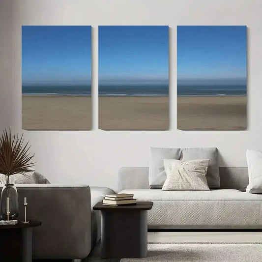 3pcs Abstract Seascape Tranquil Beach and Ocean Metal Print Ready to Hang Art