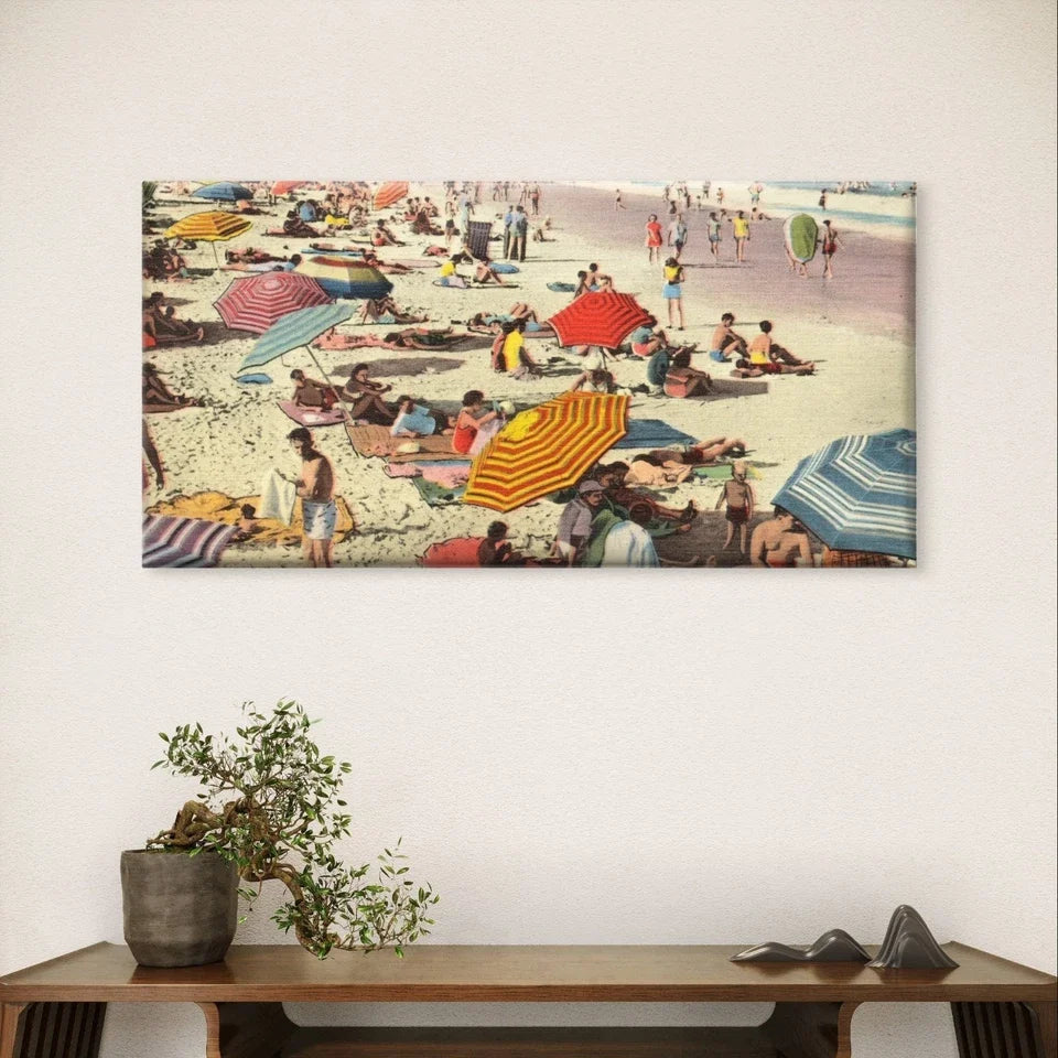 Vintage Classic Beach Scene Summer Wall Art Canvas Office Home Framed 120x60cm