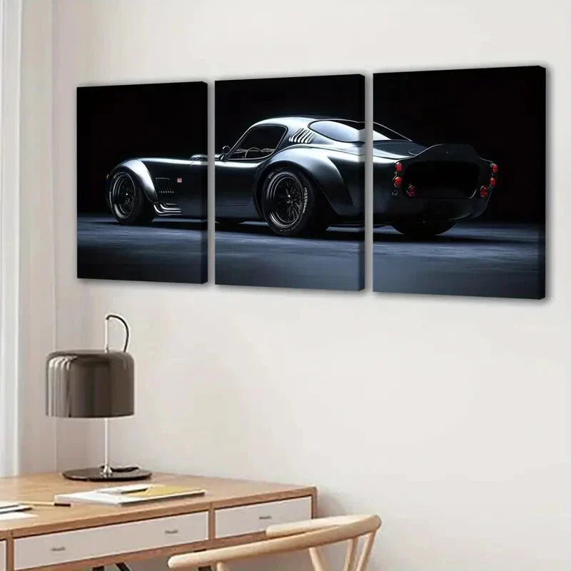 3pcs Vintage Black Cool Sports Cars Gray & Red Wall Art Set Canvas Framed 40x60cm - High Quality Print 100% Australian Made Wall Canvas Ready to Hang