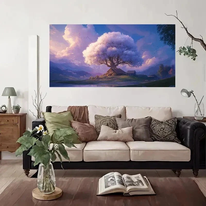 Purple Tree Sky Nature Wall Art Canvas Office Home Room Framed 120x60cm