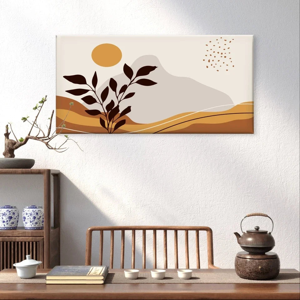 Warm Terracotta Abstract Landscape Wall Art Canvas Office Home Framed 120x60cm