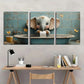 3pcs Funny Elephant Whimsical Toilet Paper Metal Print Ready to Hang Art