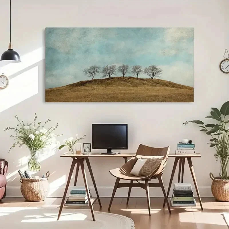 Winter Trees & Hills Landscape Wall Art Canvas Office Home Room Framed 120x60cm