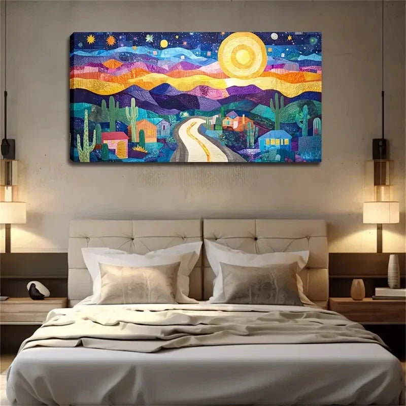A Fantasy Desert Town Scene Wall Art Canvas Office Home Room Framed 120x60cm