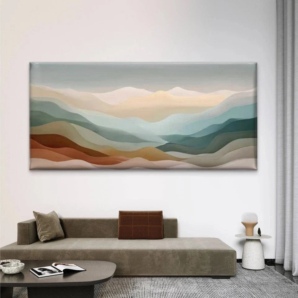 Soft Waves Abstract Landscape Wall Art Canvas Office Home Room Framed 120x60cmc