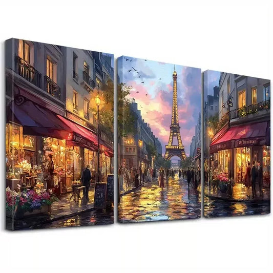 3pcs Decorative Sunset In Paris Street Wall Art Set Canvas Framed 40x60cm - High Quality Print 100% Australian Made Wall Canvas Ready to Hang