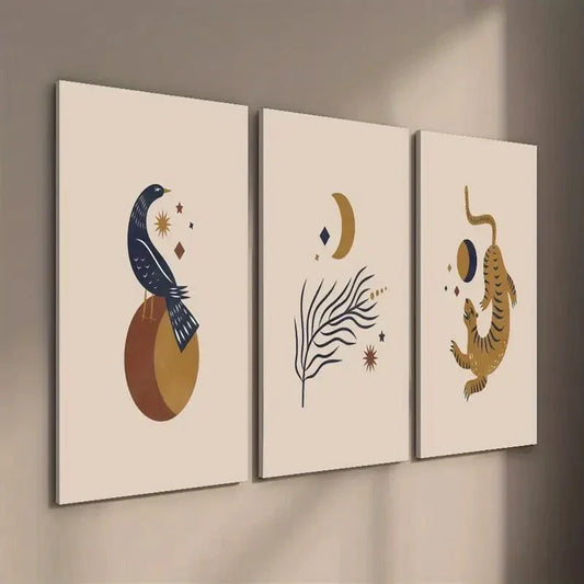 3pcs Mystical Animals & Celestial Wall Art Set Canvas Framed 40x60cm - High Quality Print 100% Australian Made Wall Canvas Ready to Hang