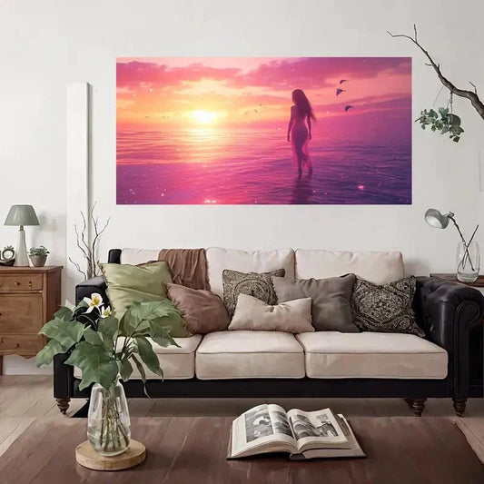 Serene Sunset Beach Wall Art Canvas Office Home Room Framed 80x45cm