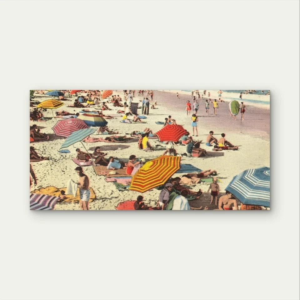 Vintage Classic Beach Scene Summer Wall Art Canvas Office Home Framed 120x60cm