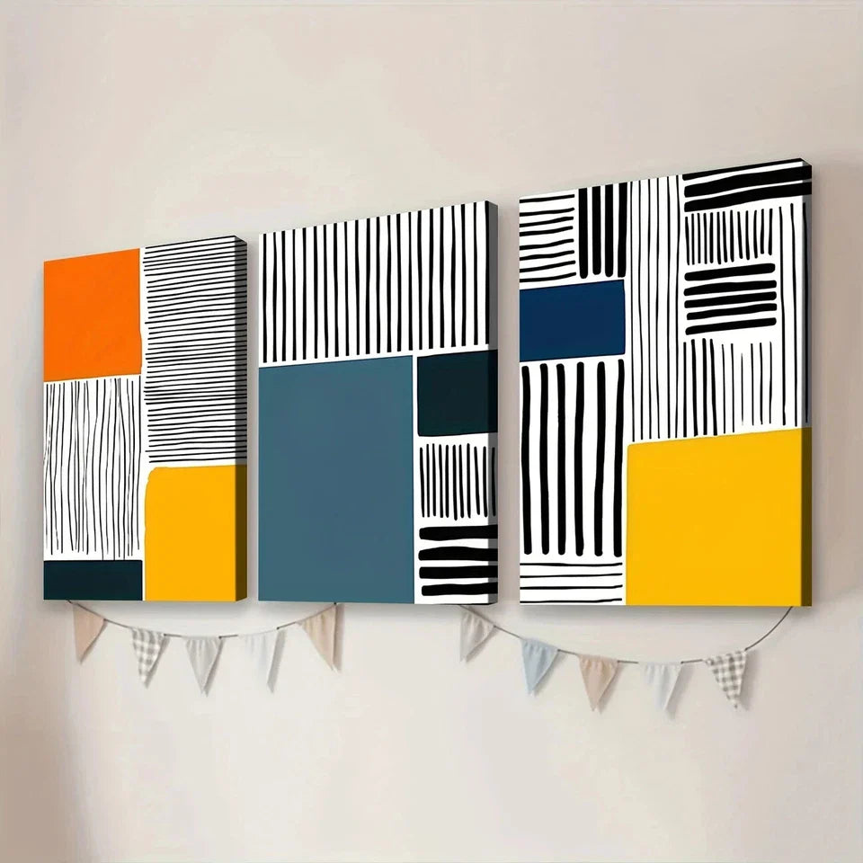 3pcs Abstract Modern Style Elegant Black Blocks Wall Art Set Canvas Framed 40x60cm - High Quality Print 100% Australian Made Wall Canvas Ready to Hang