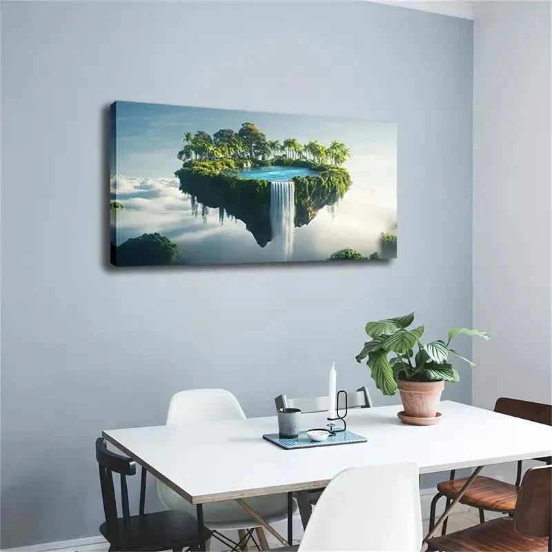 Floating Island Watercolor Wall Art Canvas Office Home Room Framed 120x60cm