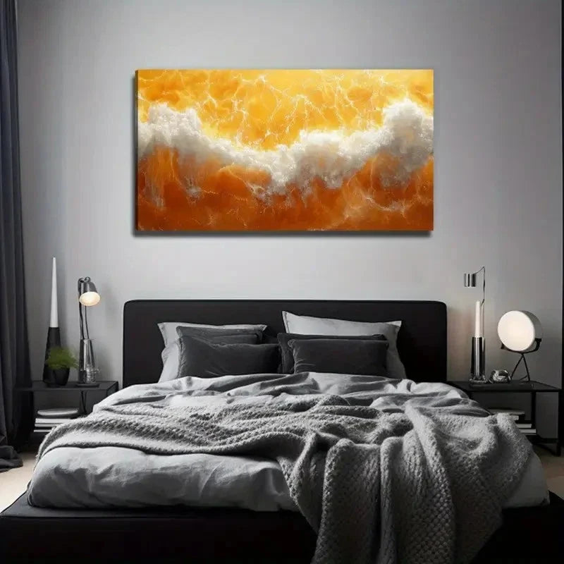 Golden Wave Modern Bohemian Wall Art Canvas Office Home Room Framed 80x45cm