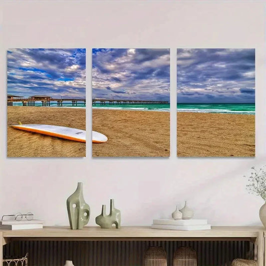 3pcs Beach Surfboard Triptych Modern Metal Print Ready to Hang Art