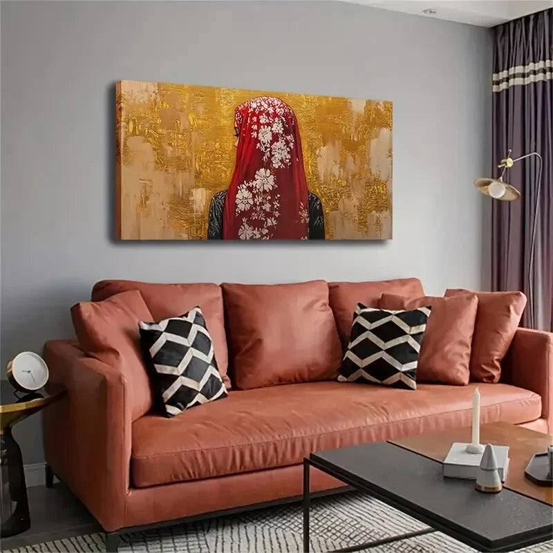 Figure Wearing Red Headscarf Wall Art Canvas Office Home Room Framed 80x45cm