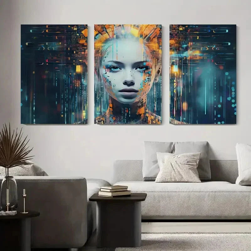 3pcs Abstract Woman Digital Glowing Metal Print Ready to Hang Art