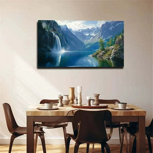 Lake Waterfall Water And Sky Wall Art Canvas Office Home Room Framed 120x60cm