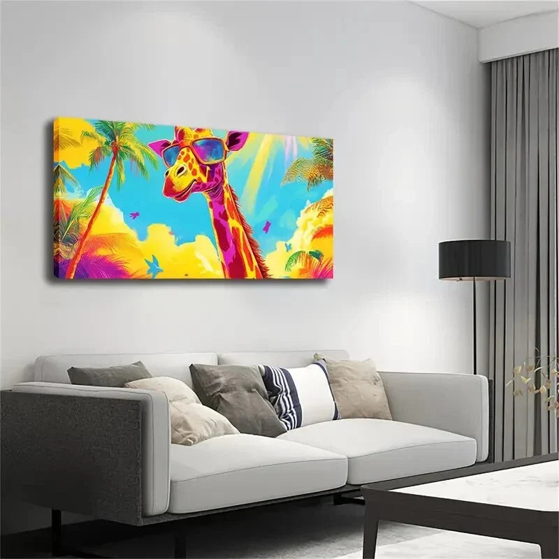 Modern Giraffe Fashion Glasses Wall Art Canvas Office Home Room Framed 120x60cm