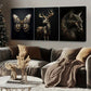 3pcs Animal Butterfly Cat Gold Black Modern Deer Wall Art Set Canvas Framed 40x60cm - High Quality Print 100% Australian Made Wall Canvas Ready to Hang