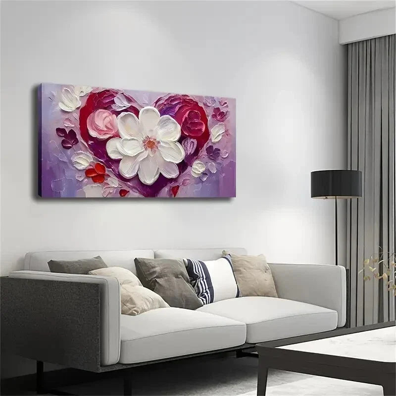 White Flower & Red Roses Wall Art Canvas Office Home Room Framed 120x60cm