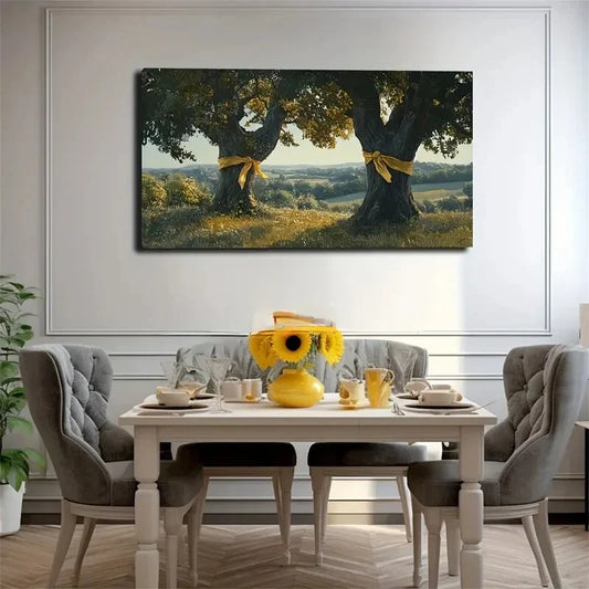 Eye-Catching Yellow Ribbcons Wall Art Canvas Office Home Room Framed 120x60cm