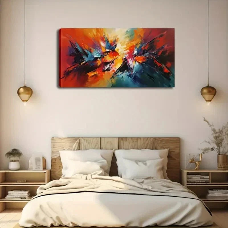 Vibrant Colourful Abstract Wall Art Canvas Office Home Room Framed 80x45cm
