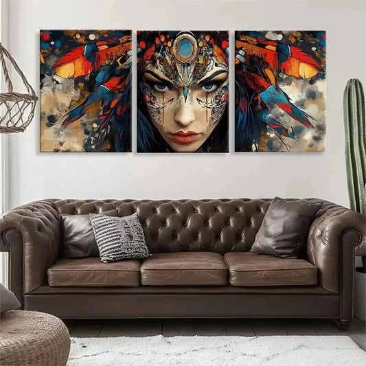 3pcs Bohemian Warrior Woman Vibrant Prefect Wall Art Set Canvas Framed 40x60cm - High Quality Print 100% Australian Made Wall Canvas Ready to Hang