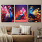 3pcs Vibrant Peacock Decor Wall Art Set Canvas Framed 40x60cm - High Quality Print 100% Australian Made Wall Canvas Ready to Hang