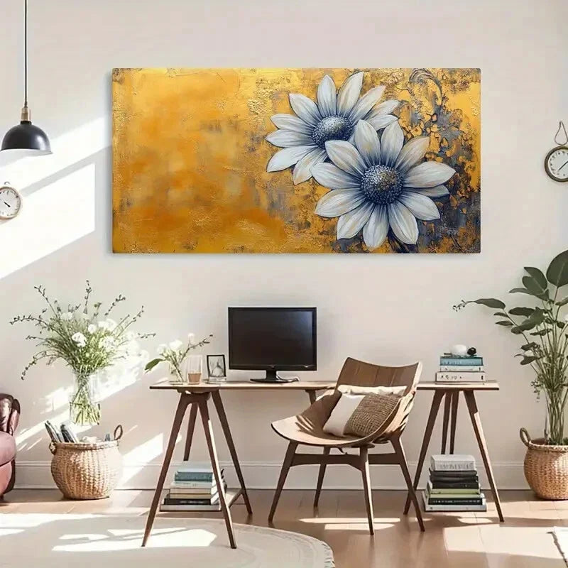 Black Flower Heart Delicate Wall Art Canvas Office Home Room Framed 120x60cm
