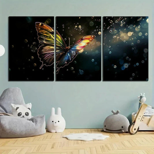 3pcs Vibrant Butterfly Animal Theme Metal Print Ready to Hang Art