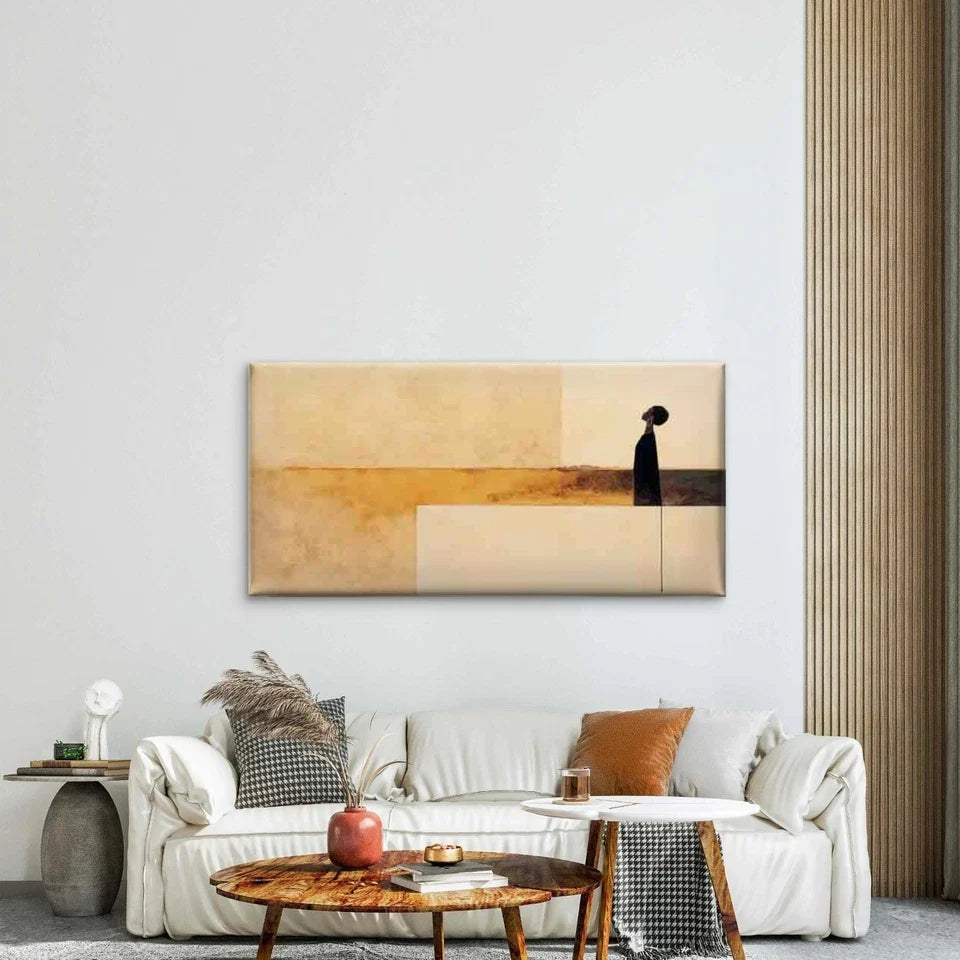 Abstract Beige Golden Brown Wall Art Canvas Office Home Room Framed 80x45cm