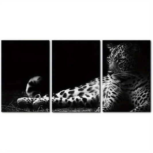 3pcs Animals Black and White Leopard Metal Print Ready to Hang Art