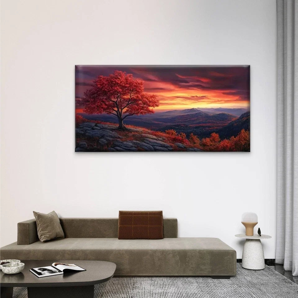 Mountain Tree Mountain Wall Art Canvas Office Home Room Framed 120x60cm